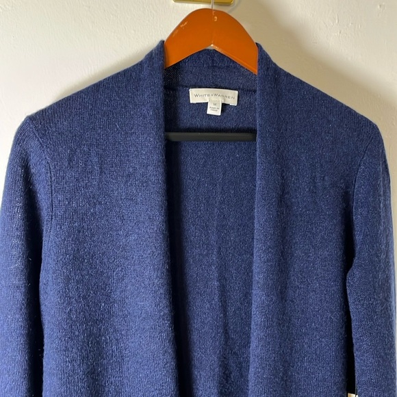 NWT White+Warren 100% Cashmere Navy Blue Curved Hem Open Cardigan Sz M - Picture 3 of 13